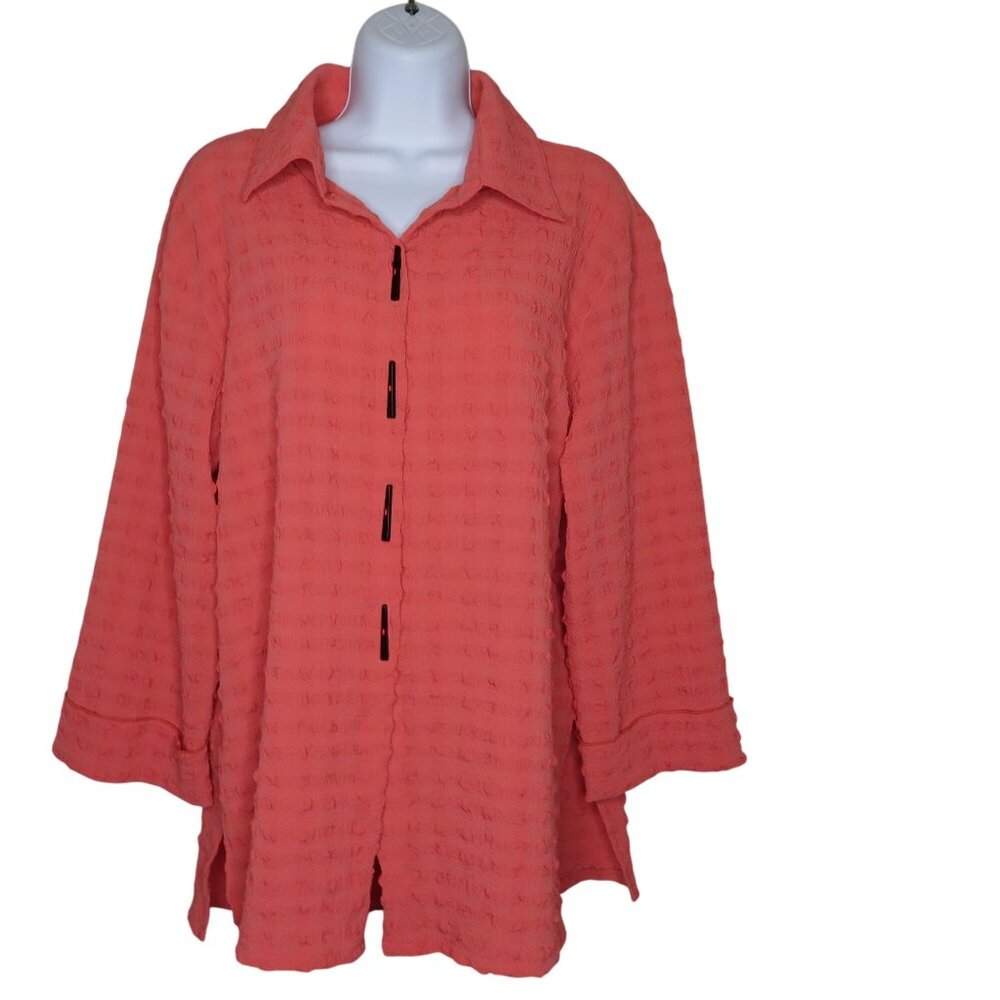 Vintage Connies Moon Light Coral Textured Button-Down Women’s Tunic Blouse M